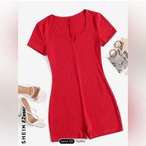 SHEIN EZwear Notched Neck Rib Knit Unitard Romper
